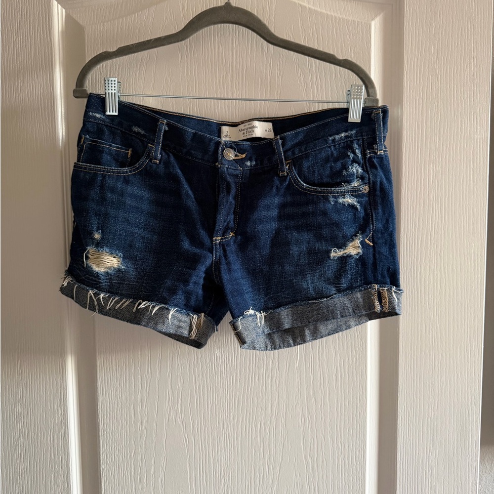 Abercrombie & Fitch Dark Indigo Distressed Jean Shorts